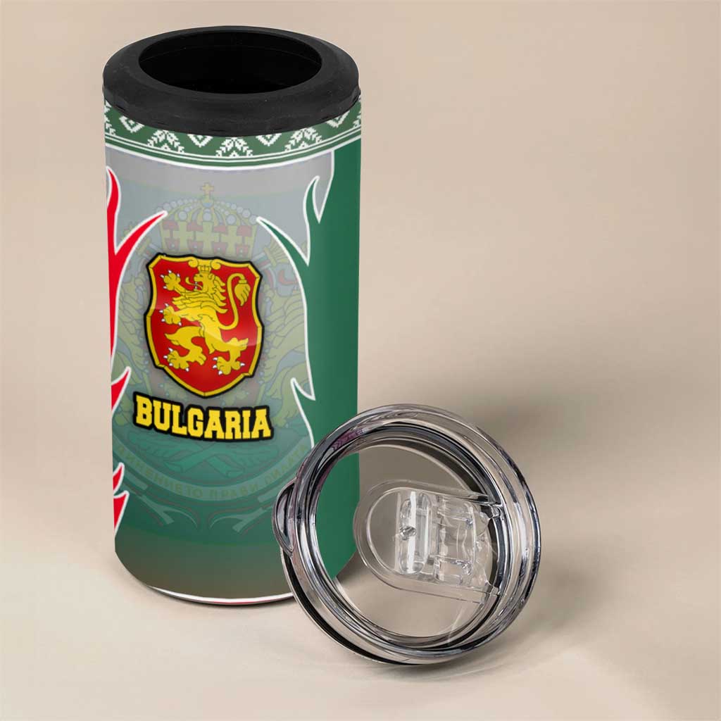 Bulgaria National Crest 4 in 1 Can Cooler Tumbler with Tricolor Design and Folk Cuff Pattern
