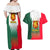Bulgaria National Crest Couples Matching Off Shoulder Maxi Dress and Hawaiian Shirt with Tricolor Design and Folk Cuff Pattern