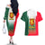 Bulgaria National Crest Couples Matching Off The Shoulder Long Sleeve Dress and Hawaiian Shirt with Tricolor Design and Folk Cuff Pattern