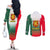Bulgaria National Crest Couples Matching Off The Shoulder Long Sleeve Dress and Long Sleeve Button Shirt with Tricolor Design and Folk Cuff Pattern