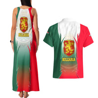 Bulgaria National Crest Couples Matching Tank Maxi Dress and Hawaiian Shirt with Tricolor Design and Folk Cuff Pattern