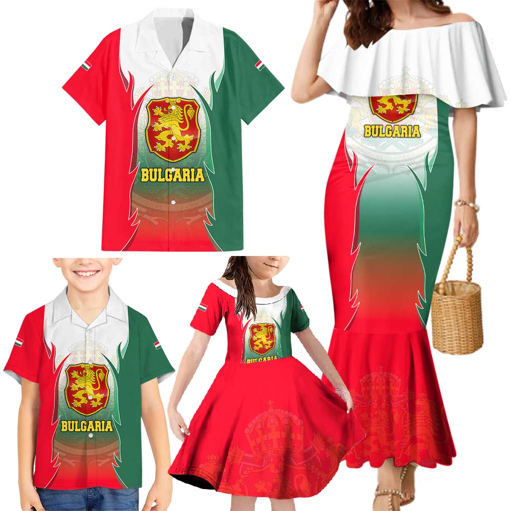 Bulgaria National Crest Family Matching Mermaid Dress and Hawaiian Shirt with Tricolor Design and Folk Cuff Pattern