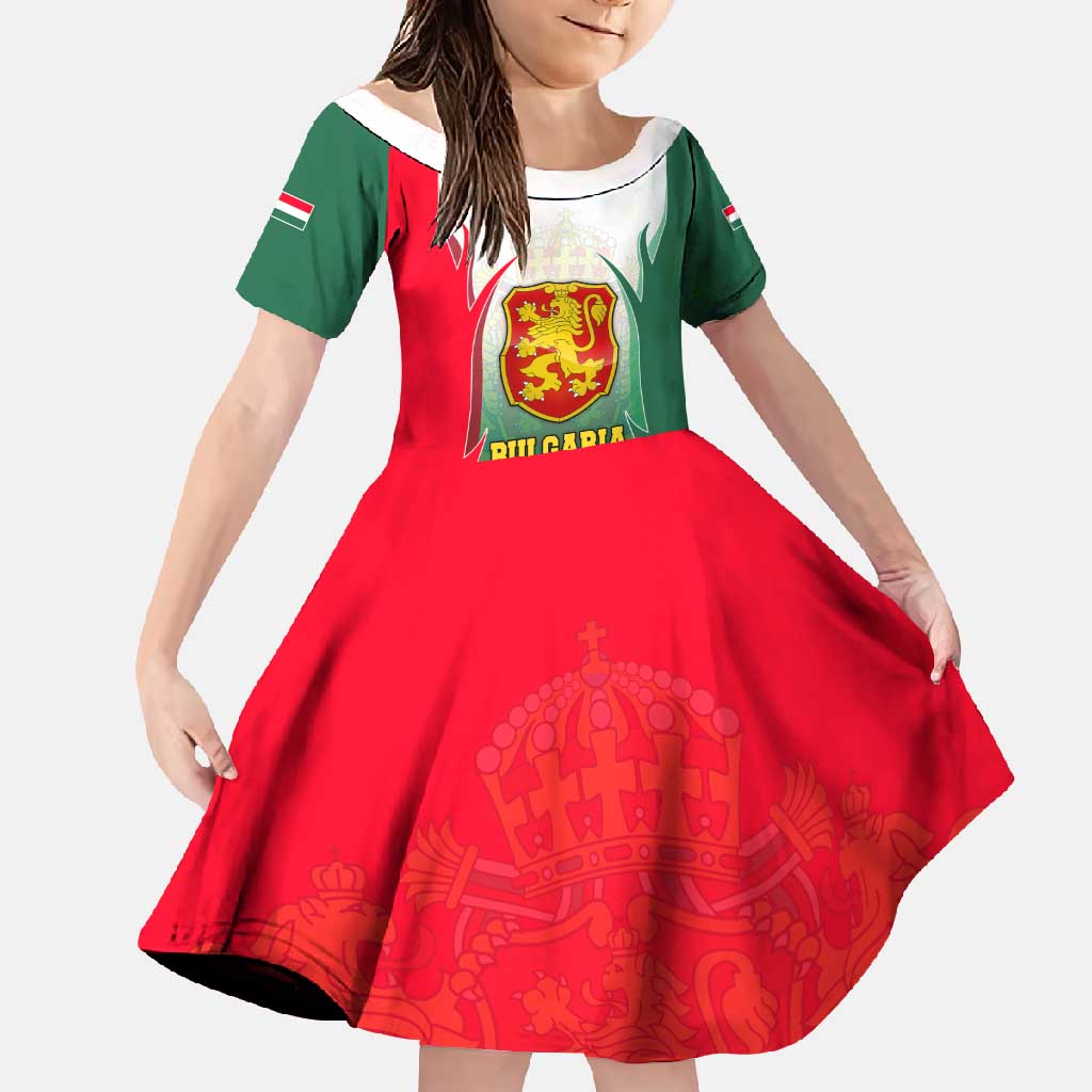 Bulgaria National Crest Family Matching Off Shoulder Maxi Dress and Hawaiian Shirt with Tricolor Design and Folk Cuff Pattern