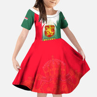 Bulgaria National Crest Family Matching Off Shoulder Maxi Dress and Hawaiian Shirt with Tricolor Design and Folk Cuff Pattern