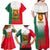Bulgaria National Crest Family Matching Off Shoulder Maxi Dress and Hawaiian Shirt with Tricolor Design and Folk Cuff Pattern