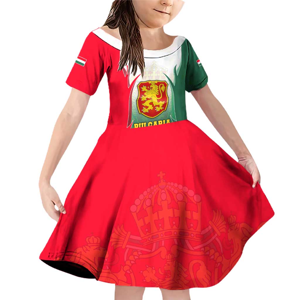 Bulgaria National Crest Family Matching Off Shoulder Short Dress and Hawaiian Shirt with Tricolor Design and Folk Cuff Pattern
