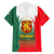 Bulgaria National Crest Family Matching Off Shoulder Short Dress and Hawaiian Shirt with Tricolor Design and Folk Cuff Pattern