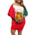 Bulgaria National Crest Family Matching Off Shoulder Short Dress and Hawaiian Shirt with Tricolor Design and Folk Cuff Pattern