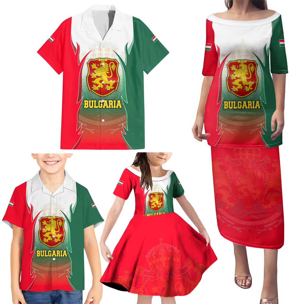 Bulgaria National Crest Family Matching Puletasi and Hawaiian Shirt with Tricolor Design and Folk Cuff Pattern