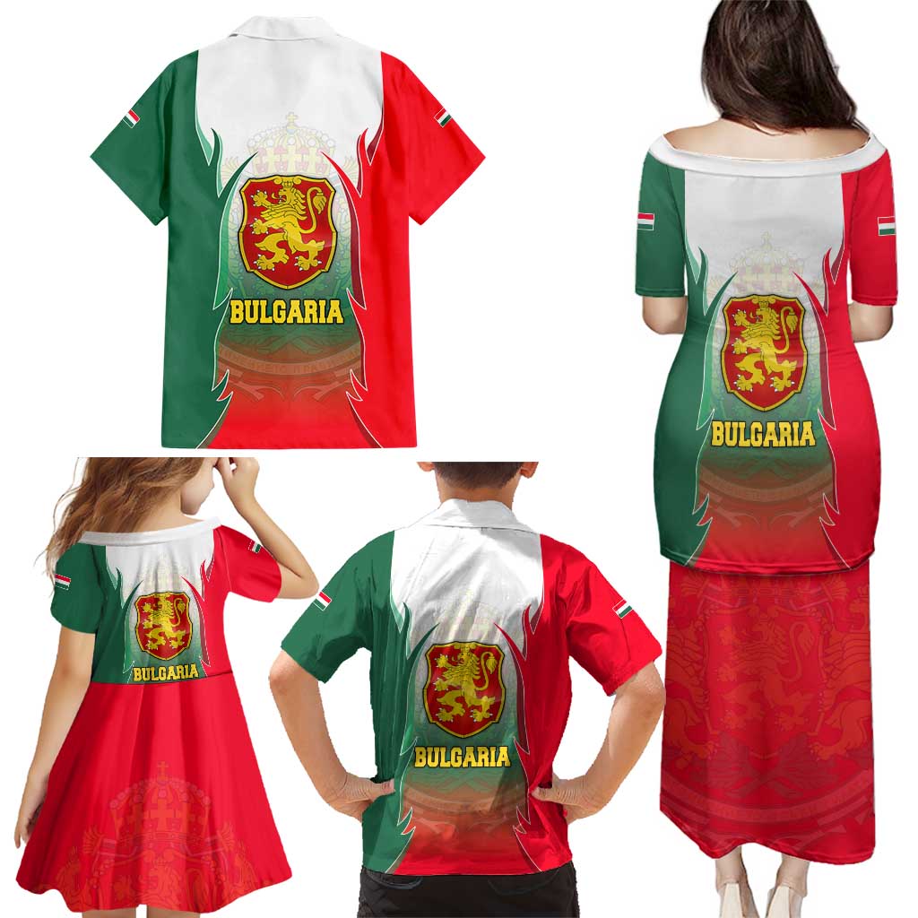 Bulgaria National Crest Family Matching Puletasi and Hawaiian Shirt with Tricolor Design and Folk Cuff Pattern