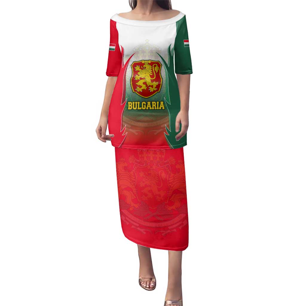 Bulgaria National Crest Family Matching Puletasi and Hawaiian Shirt with Tricolor Design and Folk Cuff Pattern