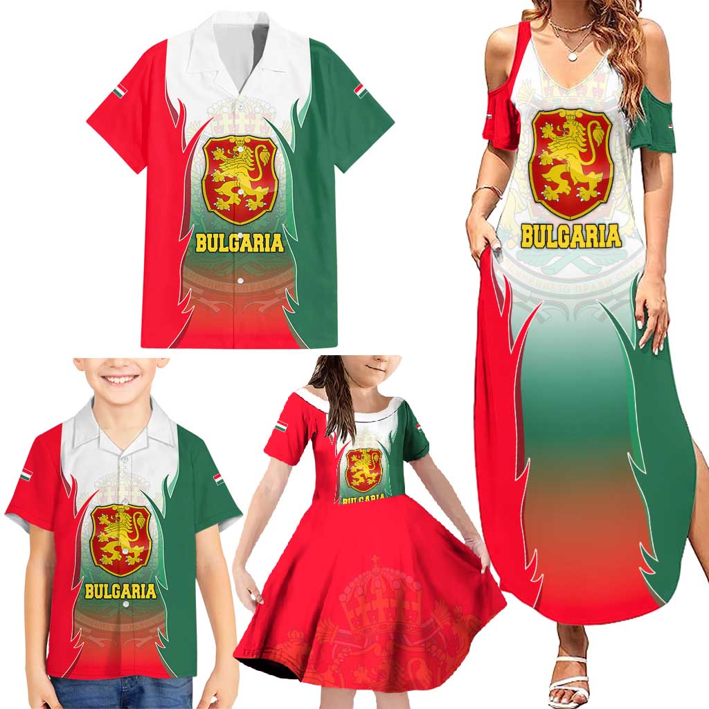 Bulgaria National Crest Family Matching Summer Maxi Dress and Hawaiian Shirt with Tricolor Design and Folk Cuff Pattern