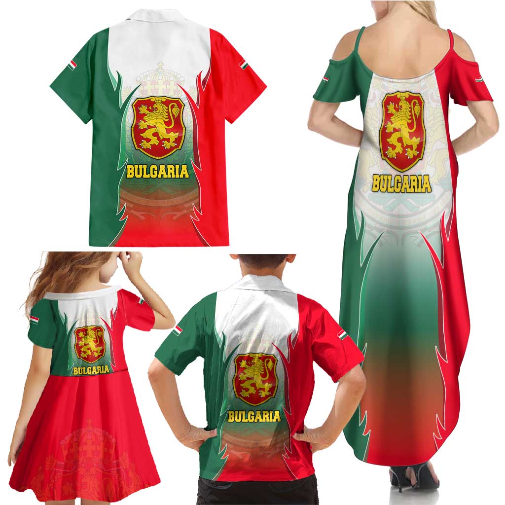 Bulgaria National Crest Family Matching Summer Maxi Dress and Hawaiian Shirt with Tricolor Design and Folk Cuff Pattern
