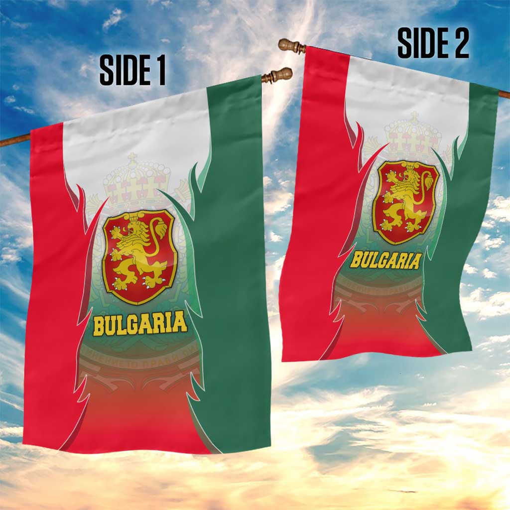 Bulgaria National Crest Garden Flag with Tricolor Design and Folk Cuff Pattern