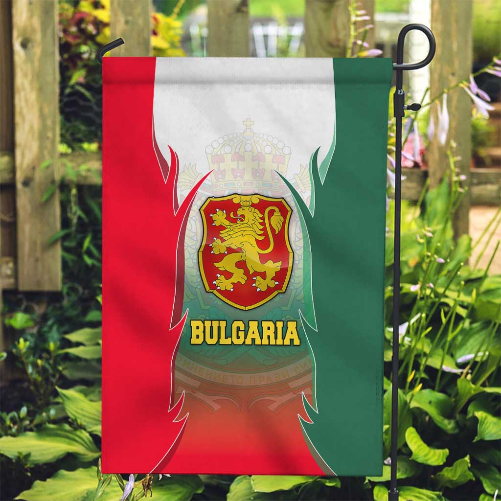 Bulgaria National Crest Garden Flag with Tricolor Design and Folk Cuff Pattern