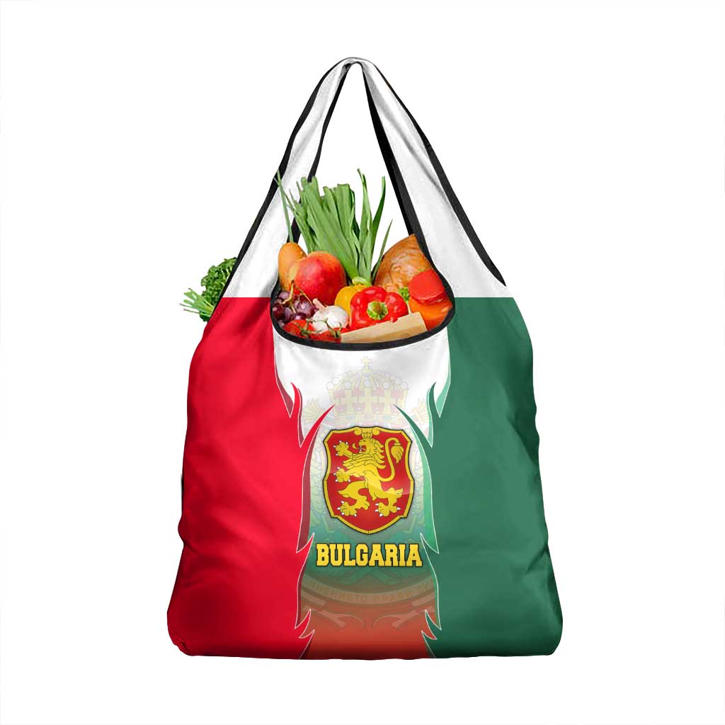Bulgaria National Crest Grocery Bag with Tricolor Design and Folk Cuff Pattern
