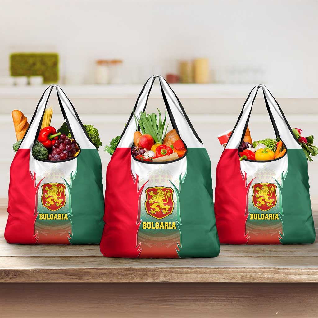Bulgaria National Crest Grocery Bag with Tricolor Design and Folk Cuff Pattern