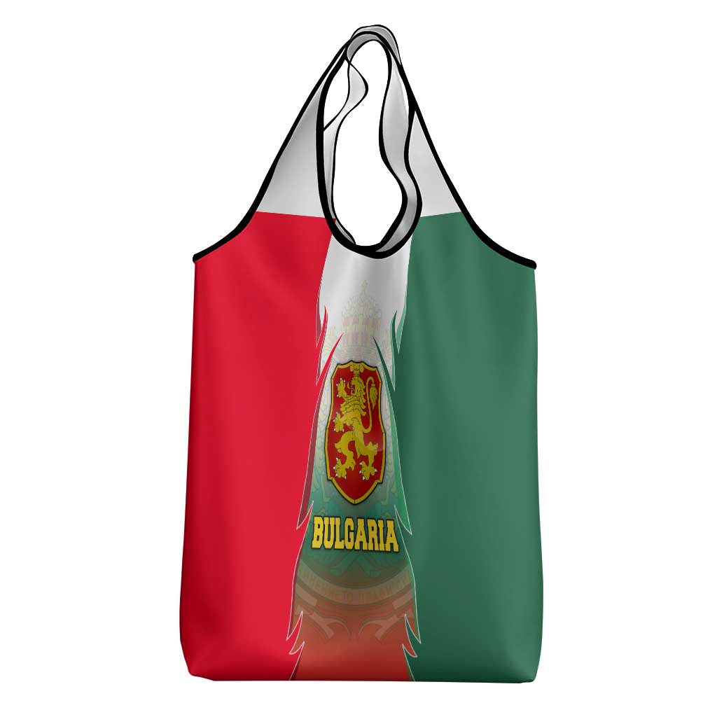 Bulgaria National Crest Grocery Bag with Tricolor Design and Folk Cuff Pattern