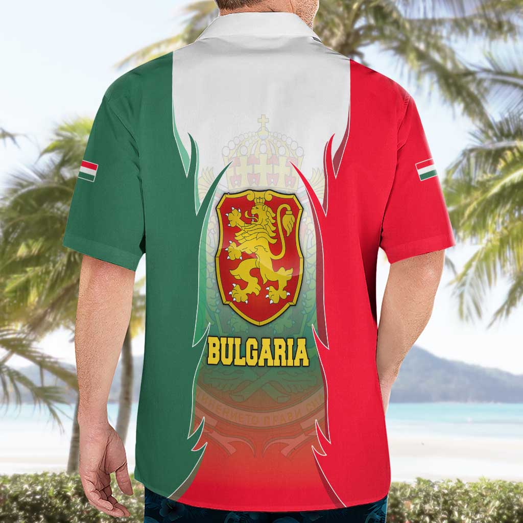 Bulgaria National Crest Hawaiian Shirt with Tricolor Design and Folk Cuff Pattern