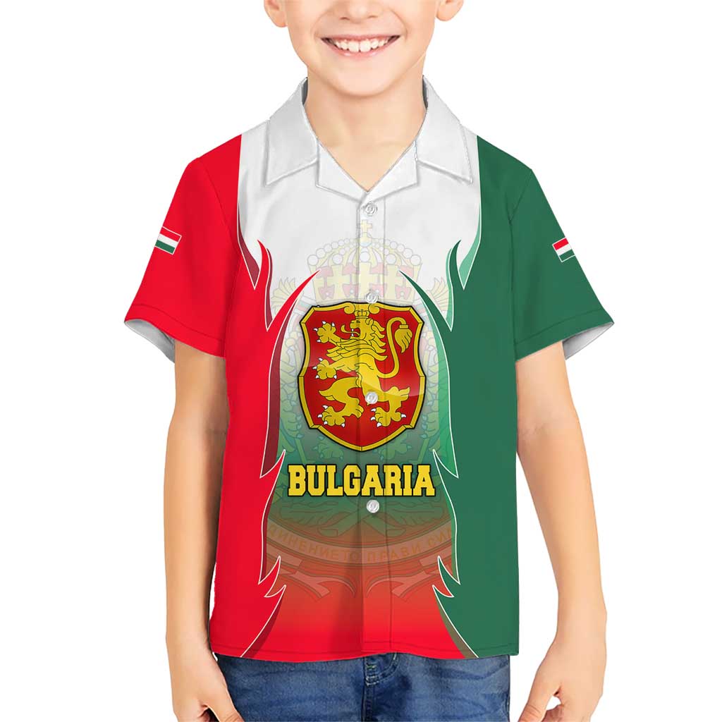 Bulgaria National Crest Kid Hawaiian Shirt with Tricolor Design and Folk Cuff Pattern