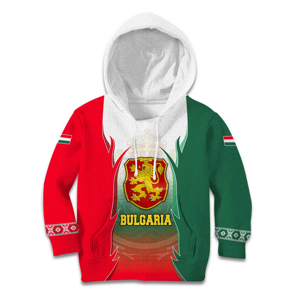 Bulgaria National Crest Kid Hoodie with Tricolor Design and Folk Cuff Pattern