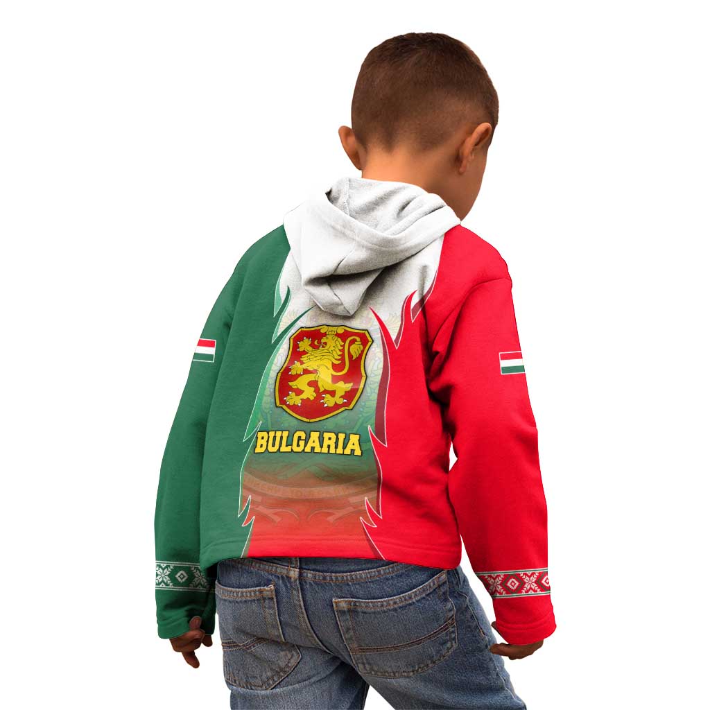Bulgaria National Crest Kid Hoodie with Tricolor Design and Folk Cuff Pattern
