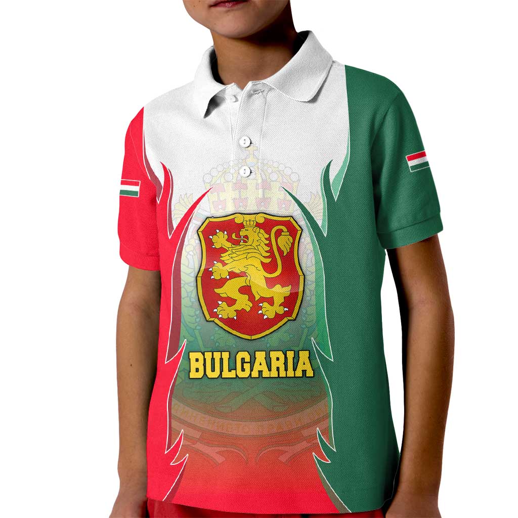 Bulgaria National Crest Kid Polo Shirt with Tricolor Design and Folk Cuff Pattern