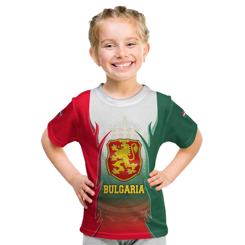 Bulgaria National Crest Kid T Shirt with Tricolor Design and Folk Cuff Pattern