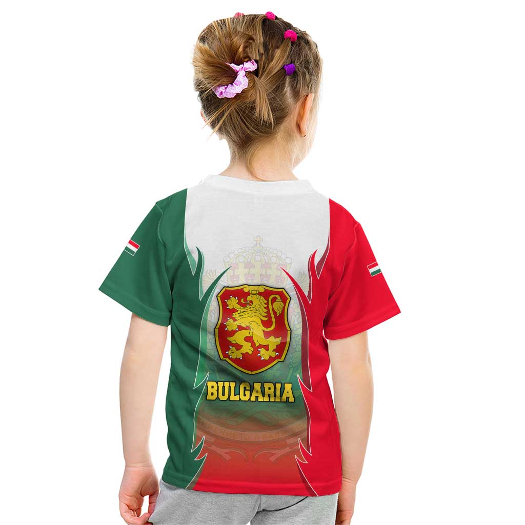 Bulgaria National Crest Kid T Shirt with Tricolor Design and Folk Cuff Pattern