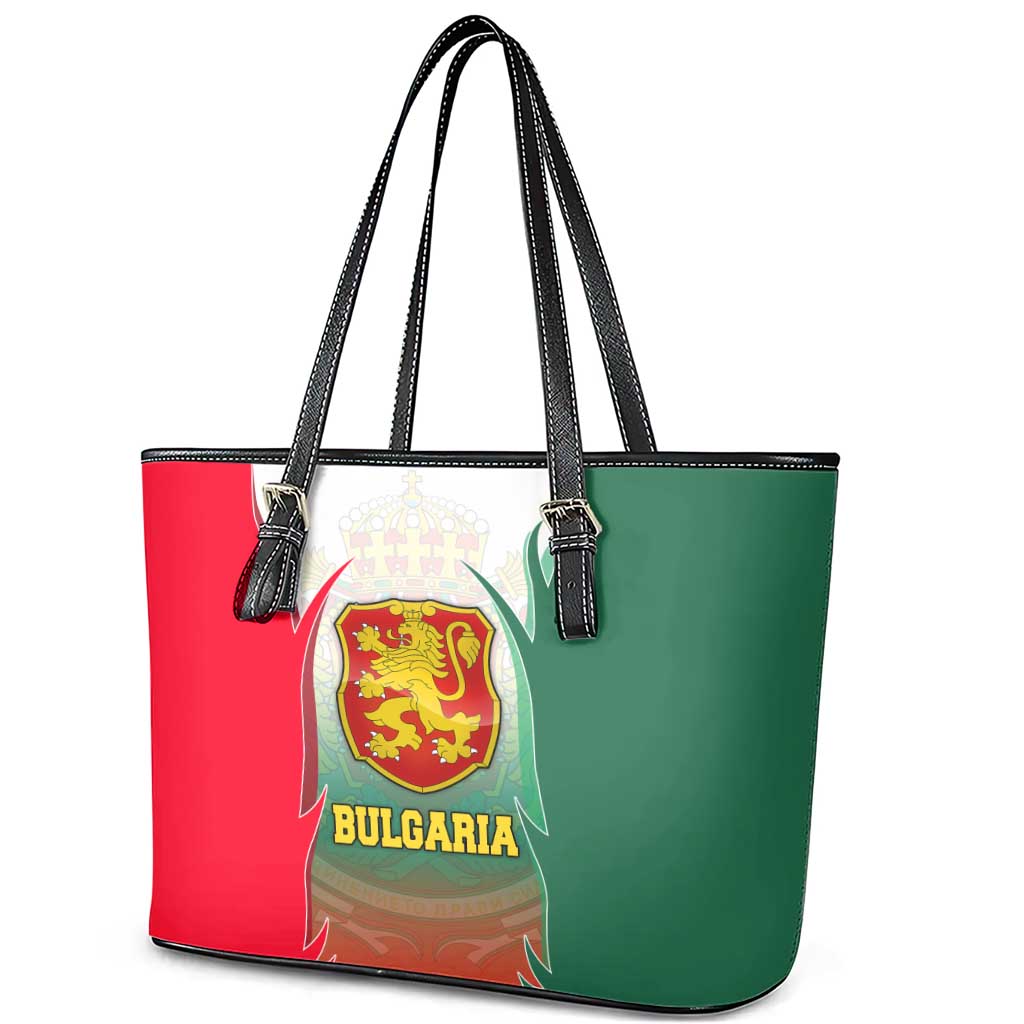Bulgaria National Crest Leather Tote Bag with Tricolor Design and Folk Cuff Pattern
