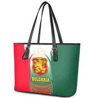 Bulgaria National Crest Leather Tote Bag with Tricolor Design and Folk Cuff Pattern
