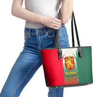 Bulgaria National Crest Leather Tote Bag with Tricolor Design and Folk Cuff Pattern