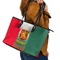 Bulgaria National Crest Leather Tote Bag with Tricolor Design and Folk Cuff Pattern