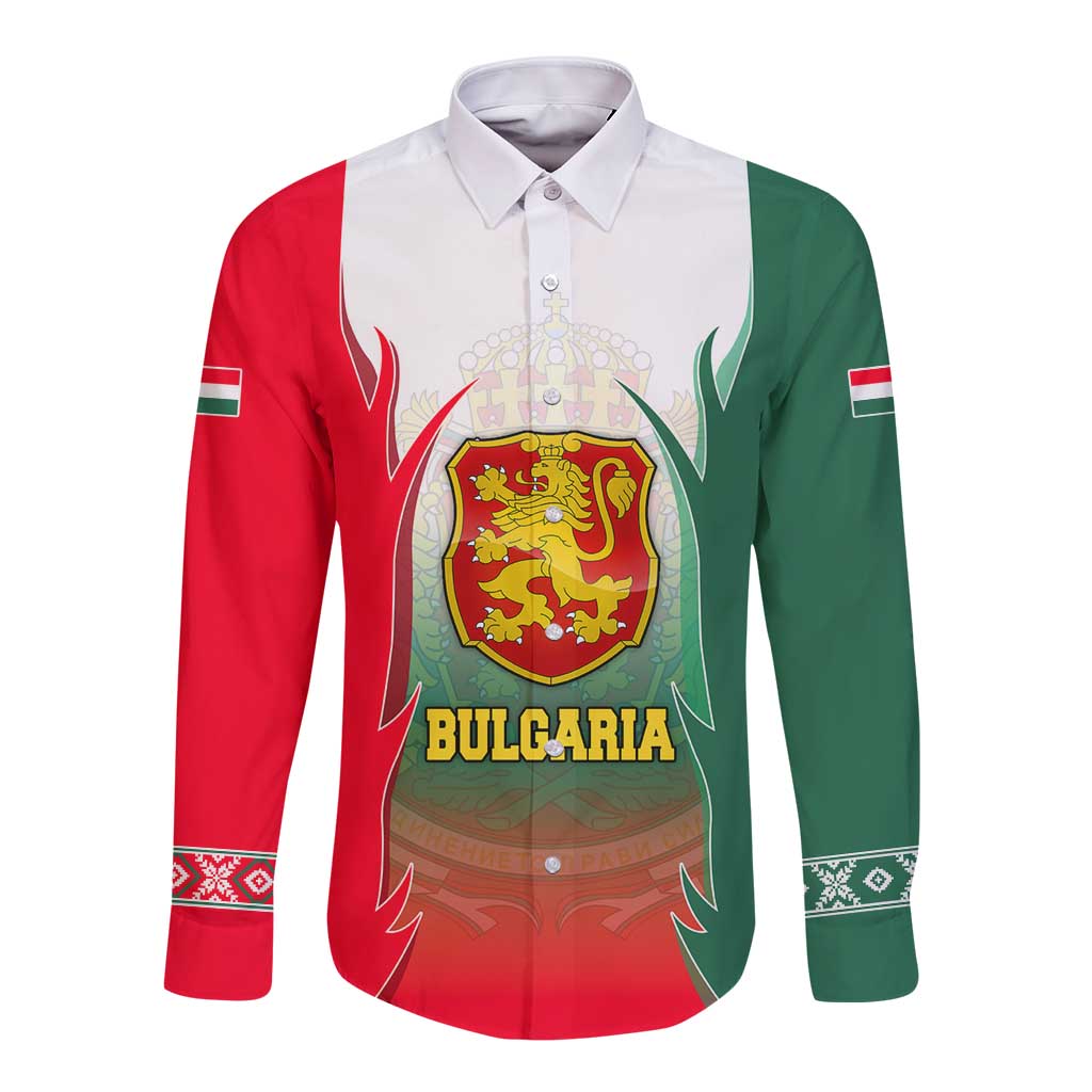 Bulgaria National Crest Long Sleeve Button Shirt with Tricolor Design and Folk Cuff Pattern