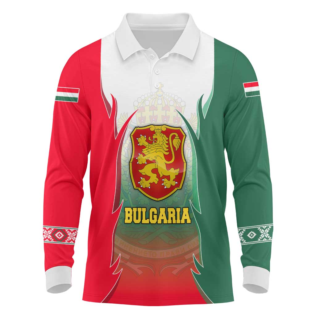 Bulgaria National Crest Long Sleeve Polo Shirt with Tricolor Design and Folk Cuff Pattern