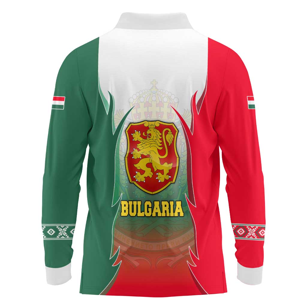Bulgaria National Crest Long Sleeve Polo Shirt with Tricolor Design and Folk Cuff Pattern