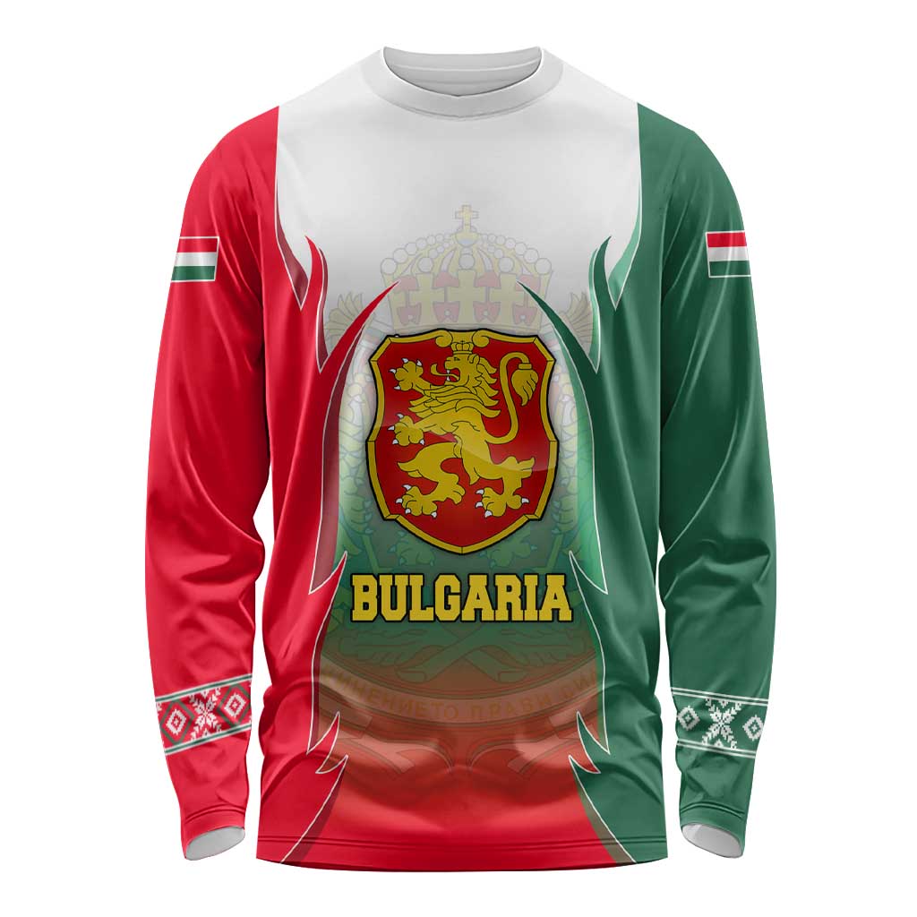 Bulgaria National Crest Long Sleeve Shirt with Tricolor Design and Folk Cuff Pattern