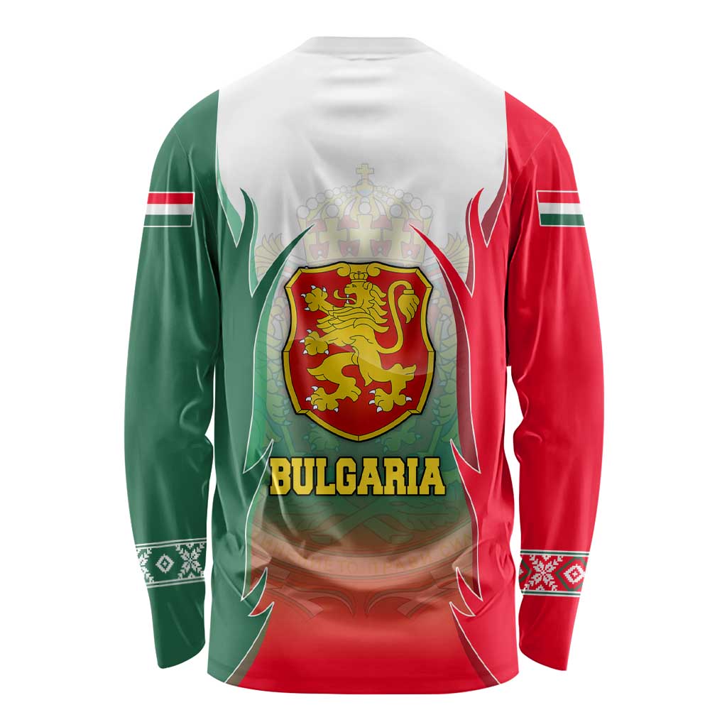 Bulgaria National Crest Long Sleeve Shirt with Tricolor Design and Folk Cuff Pattern