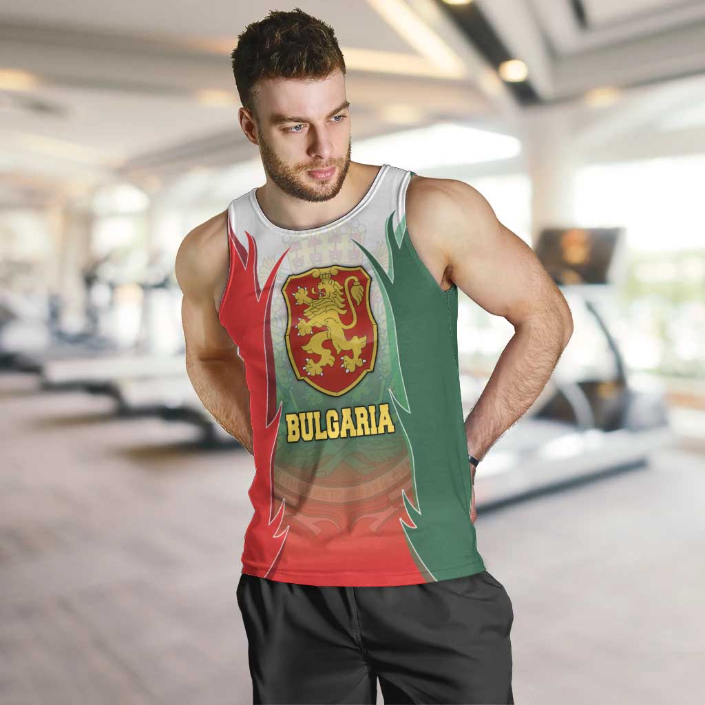 Bulgaria National Crest Men Tank Top with Tricolor Design and Folk Cuff Pattern