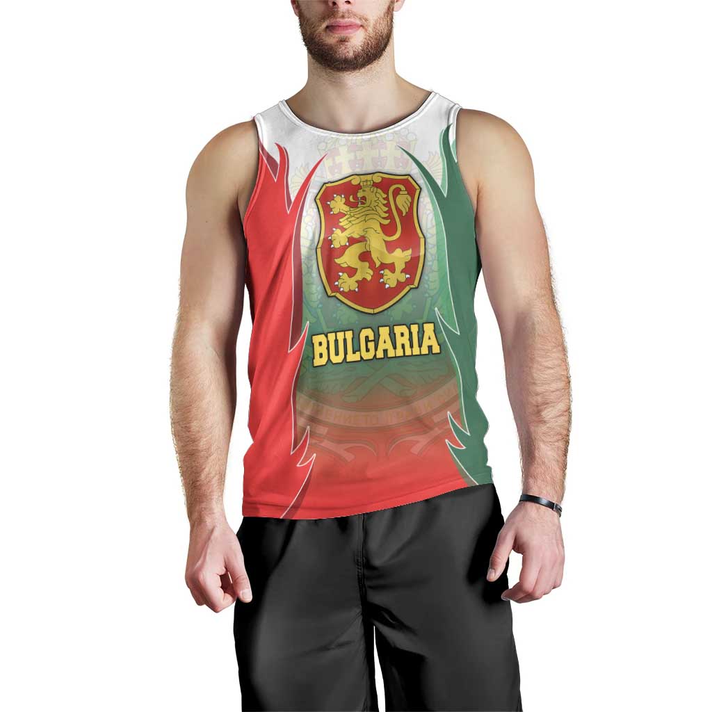 Bulgaria National Crest Men Tank Top with Tricolor Design and Folk Cuff Pattern