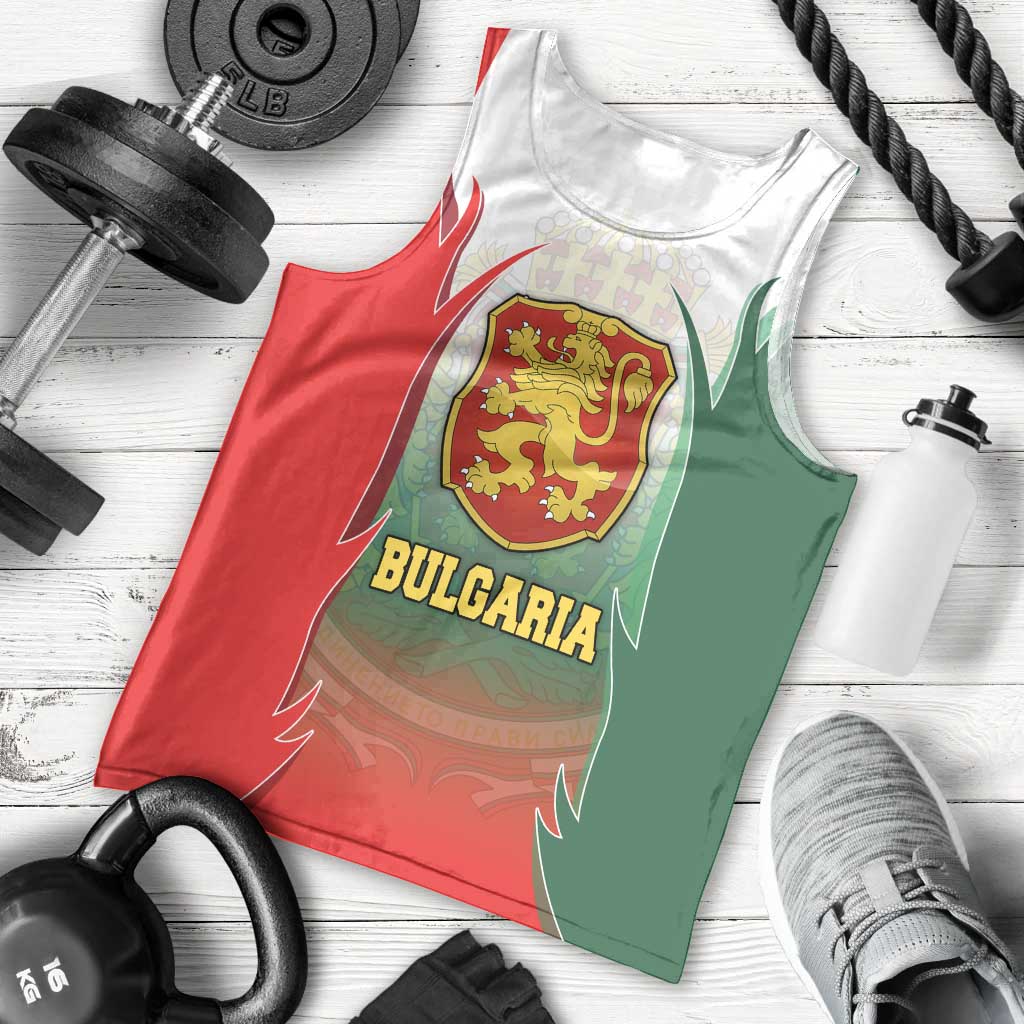 Bulgaria National Crest Men Tank Top with Tricolor Design and Folk Cuff Pattern