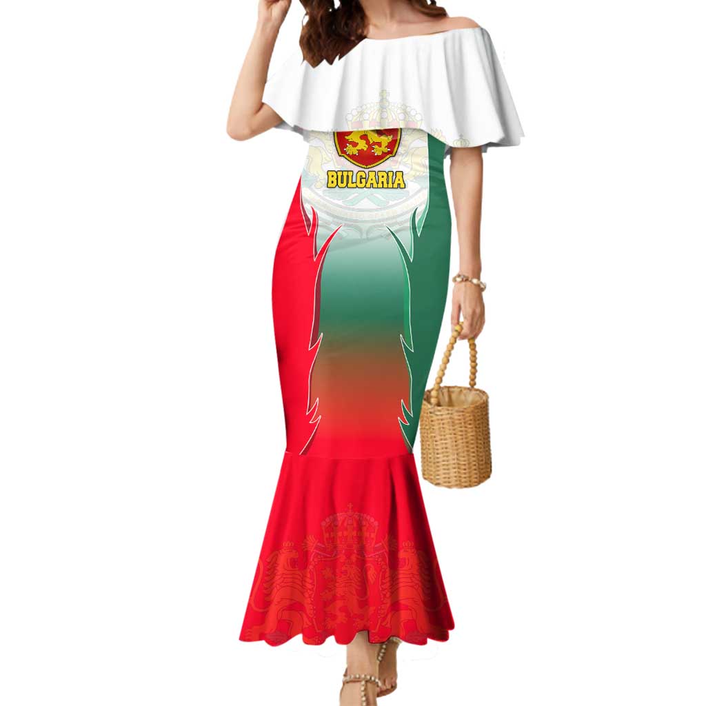 Bulgaria National Crest Mermaid Dress with Tricolor Design and Folk Cuff Pattern