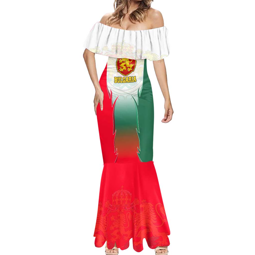Bulgaria National Crest Mermaid Dress with Tricolor Design and Folk Cuff Pattern