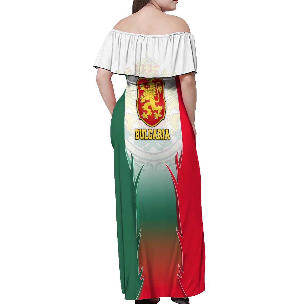 Bulgaria National Crest Off Shoulder Maxi Dress with Tricolor Design and Folk Cuff Pattern