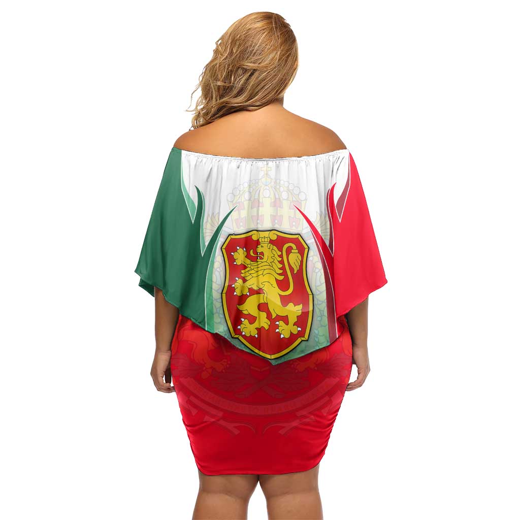 Bulgaria National Crest Off Shoulder Short Dress with Tricolor Design and Folk Cuff Pattern