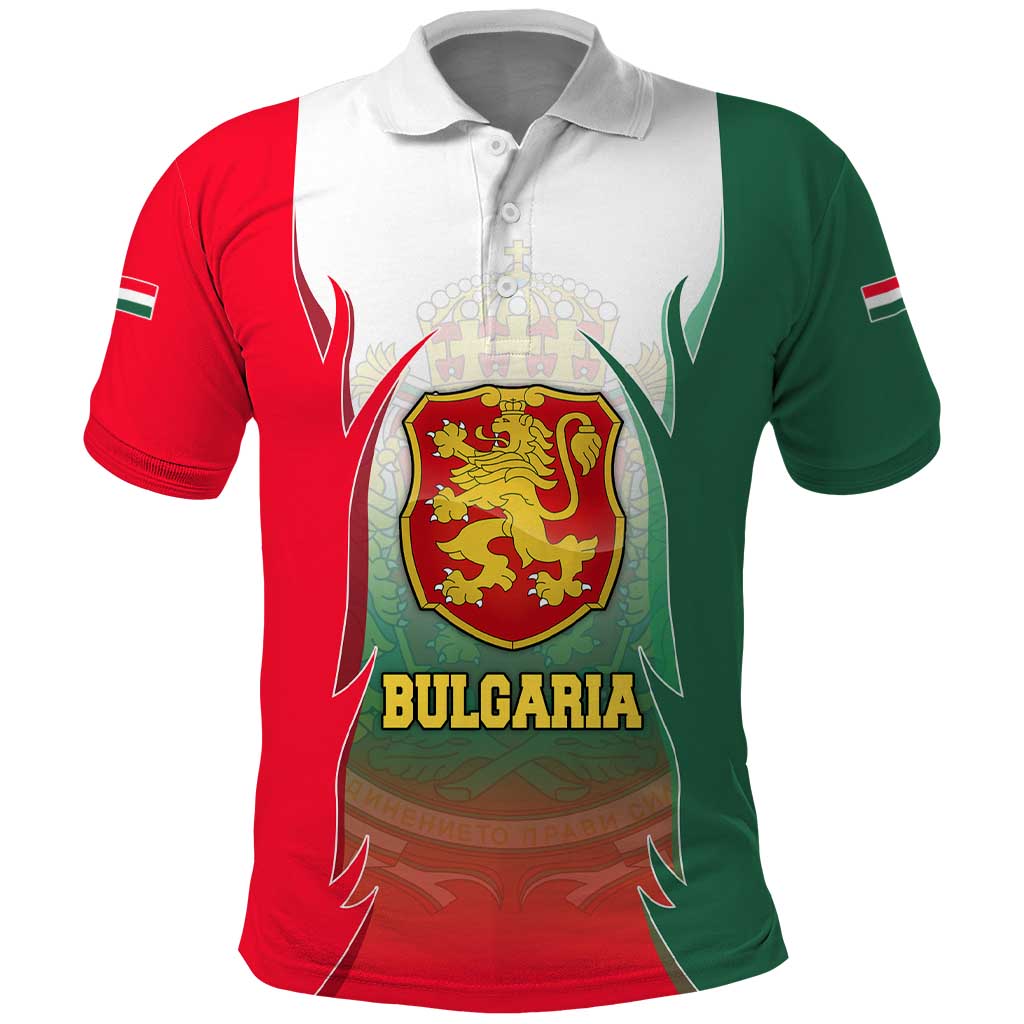 Bulgaria National Crest Polo Shirt with Tricolor Design and Folk Cuff Pattern
