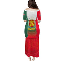 Bulgaria National Crest Puletasi with Tricolor Design and Folk Cuff Pattern
