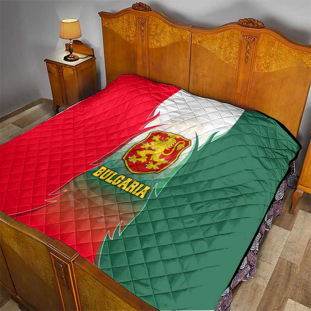 Bulgaria National Crest Quilt with Tricolor Design and Folk Cuff Pattern