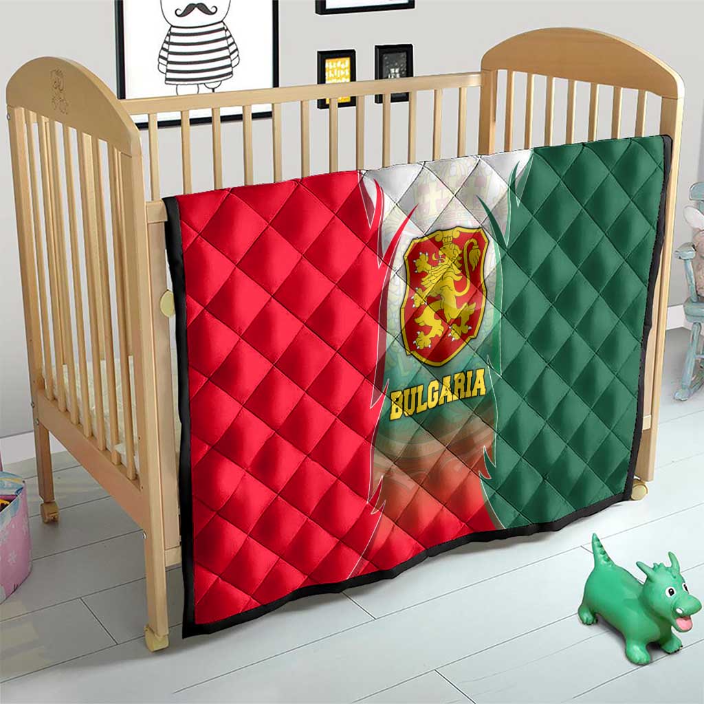Bulgaria National Crest Quilt with Tricolor Design and Folk Cuff Pattern