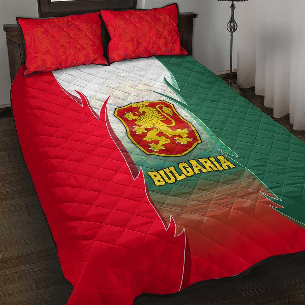 Bulgaria National Crest Quilt Bed Set with Tricolor Design and Folk Cuff Pattern